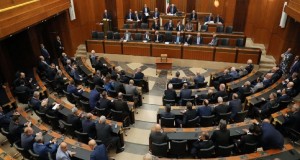(FILES) In this file photo taken on September 29, 2022 Lebanese Parliament Speaker Nabih Berri (top-C) opens the first session to elect a new President in Beirut. - Lebanon's parliament failed on October 20, 2022 for a third time to elect a successor to President Michel Aoun, stoking fears of a political vacuum after his mandate expires at the end of the month. (Photo by Ibrahim Amro / AFP)